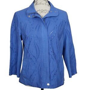 Chadwicks | Linen Eyelet Front Zip Jacket Blue | Size S